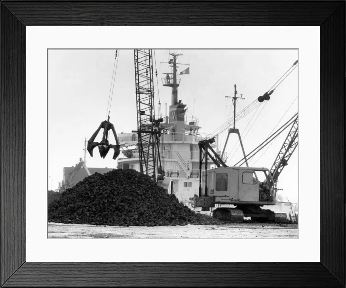 Framed Print : Coal that has been imported from West Germany at an Essex dock Framed Print : Coal that has been imported from West Germany at an Essex dock