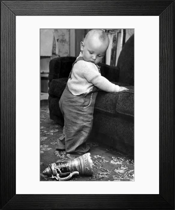 Framed Print : Life is full of surprises for a twelve month old - Robert. September 1954 Framed Print : Life is full of surprises for a twelve month old - Robert. September 1954