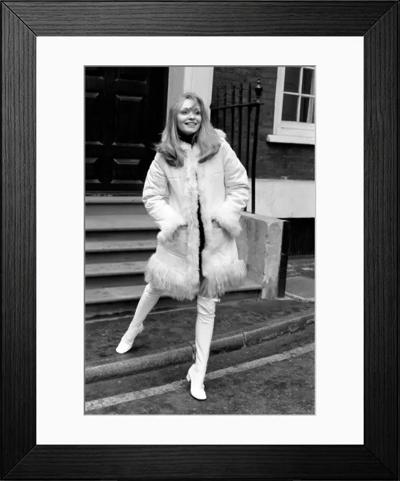 Framed Print : Model Blanche Webb wearing a fur jacket and a fur lining as a jacket
