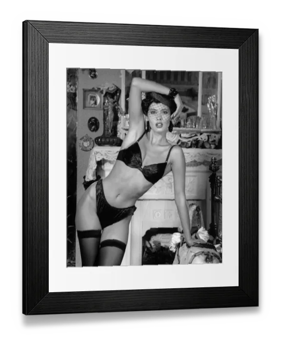 Framed Print : Fashion: Underwear: Heaven sent for girls in lent. Lingerie, stockings, hat, bra