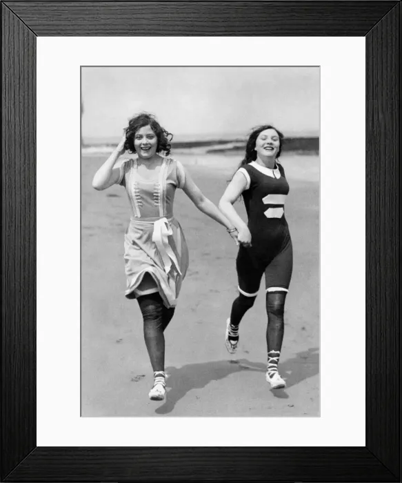 Framed Print : Seaside Scene. Clothing. Dresses and beachwear. Swimwear. August 1915 P018091