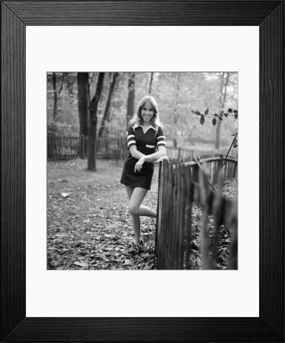 Framed Print : Pictures of Christine Smith in Holland Park, modelling a pattened mini -dress Framed Print : Pictures of Christine Smith in Holland Park, modelling a pattened mini -dress
