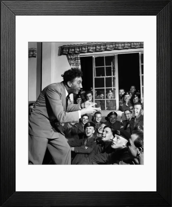Framed Print : Frankie Howerd entertaining troops leaving for Korea. June 1952 C2824 Framed Print : Frankie Howerd entertaining troops leaving for Korea. June 1952 C2824