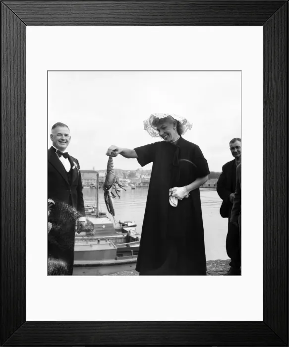 Framed Print : American actress Dolores Gray at Plymouth holding a lobster. July 1952 C3853-001