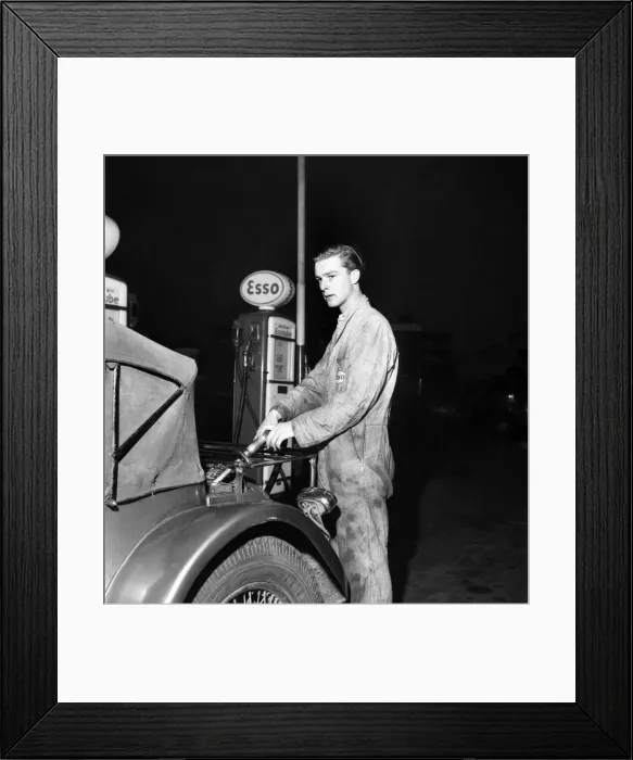 Framed Print : Fill her up. Petrol pump attendant. May 1952 C2841-001 Framed Print : Fill her up. Petrol pump attendant. May 1952 C2841-001