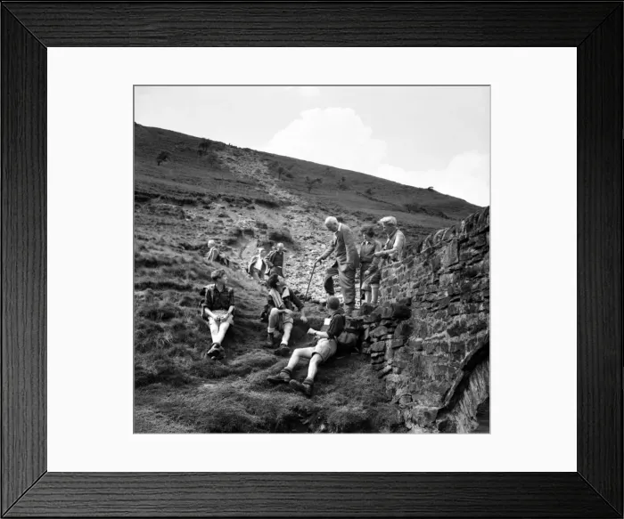 Framed Print : Hiking in the Pennine s. Hugh Dalton and Barbara Castle seen here talking to hikers Framed Print : Hiking in the Pennine s. Hugh Dalton and Barbara Castle seen here talking to hikers