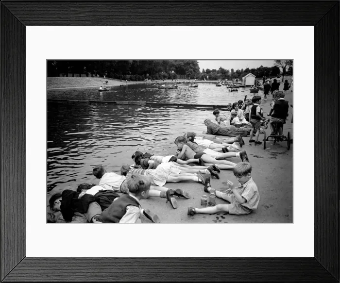 Framed Print : Children fishing in Barking Park. August 1952 C3848-001 Framed Print : Children fishing in Barking Park. August 1952 C3848-001