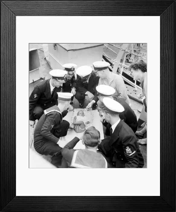 Framed Print : Little baby girl on board the Cruiser HMS Cambria in Devonport August 1952 Framed Print : Little baby girl on board the Cruiser HMS Cambria in Devonport August 1952