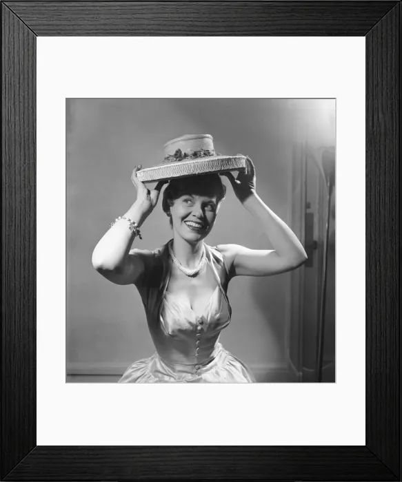 Framed Print : Actress Joan Morgan who is starring in Cabaret in the West End seen here modelling hats Framed Print : Actress Joan Morgan who is starring in Cabaret in the West End seen here modelling hats
