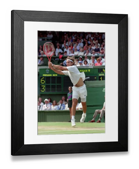 Framed Print : Wimbledon Tennis. Andre Agassi in action. July 1991 91-4218-013 Framed Print : Wimbledon Tennis. Andre Agassi in action. July 1991 91-4218-013