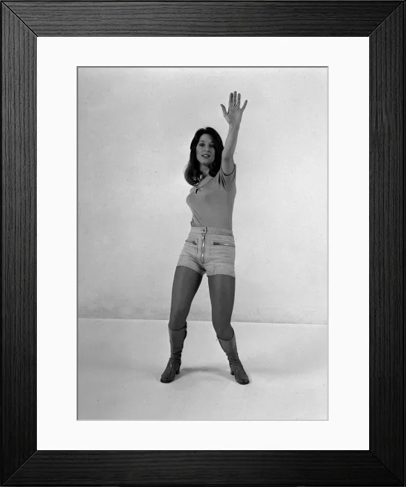 Framed Print : Dee Dee from Pans People models Stirling Coopers Chamois shorts (£10 Framed Print : Dee Dee from Pans People models Stirling Coopers Chamois shorts (£10