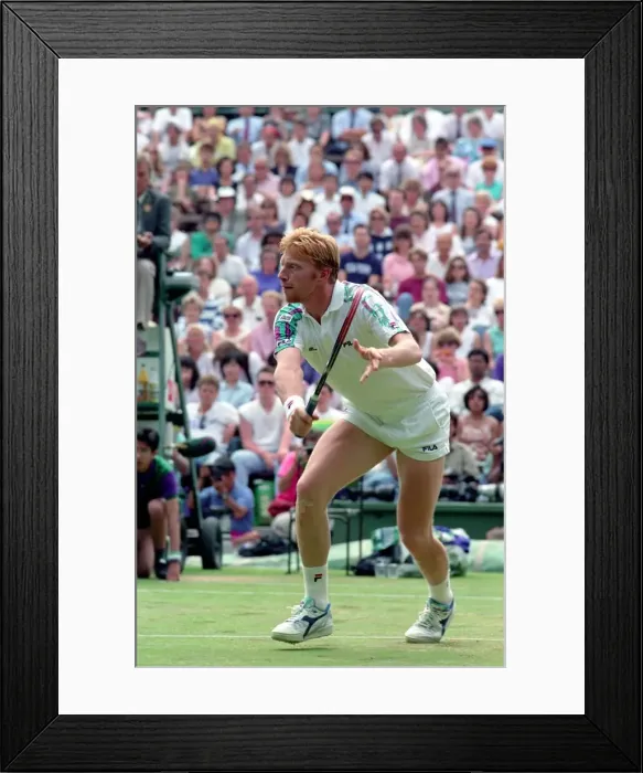 Framed Print : Wimbledon Tennis. Boris Becker In Action. July 1991 91-4217-047 Framed Print : Wimbledon Tennis. Boris Becker In Action. July 1991 91-4217-047