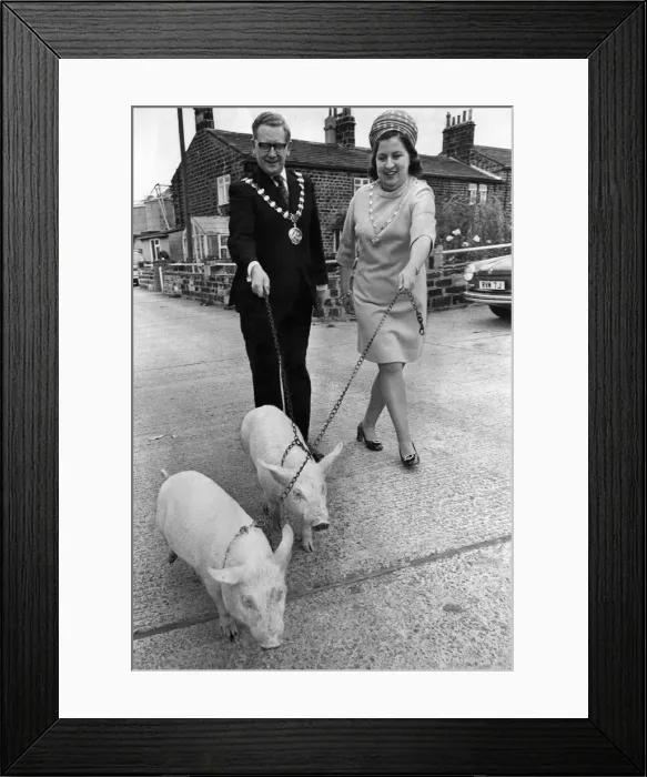 Framed Print : John Atkinson Chairman of the Airborough U. D. C. pictured with his wife Margaret trying Framed Print : John Atkinson Chairman of the Airborough U. D. C. pictured with his wife Margaret trying