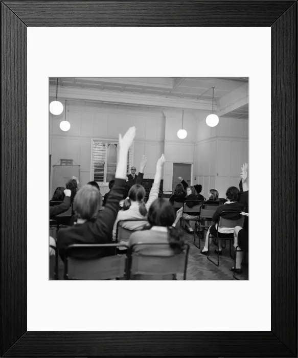 Framed Print : Headmaster Mr. Charles Addey, at evening assembly. November 1969 Z11592-005