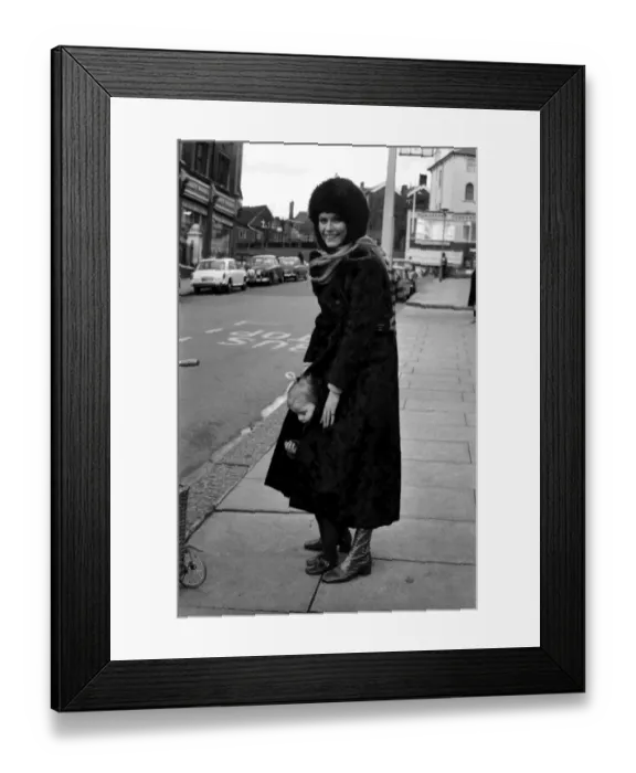 Framed Print : actress Francis Dean who lives in Fairfax Road, N. W. 6. wears a maxi-coat Framed Print : actress Francis Dean who lives in Fairfax Road, N. W. 6. wears a maxi-coat