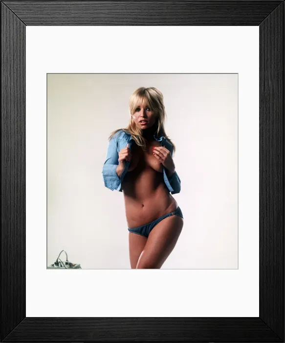 Framed Print : Susan Shain Model wearing open denim shirt Framed Print : Susan Shain Model wearing open denim shirt
