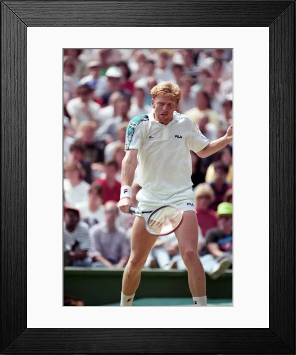Framed Print : Wimbledon Tennis. Boris Becker In Action. July 1991 91-4217-050 Framed Print : Wimbledon Tennis. Boris Becker In Action. July 1991 91-4217-050