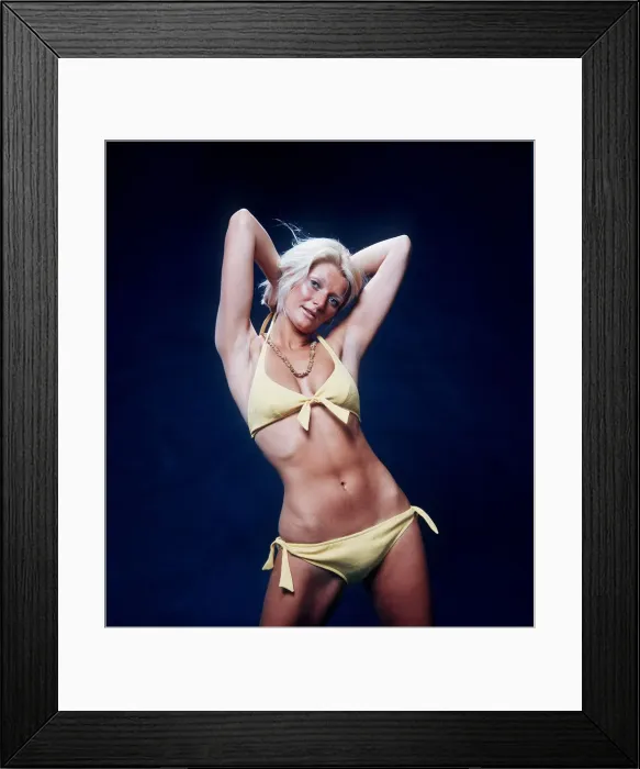 Framed Print : Penny Charlton modelling yellow bikini 1972