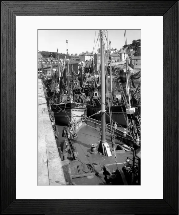 Framed Print : Boats of Fishing fleet at Brixham, Devon, which are laying idle in harbour during Framed Print : Boats of Fishing fleet at Brixham, Devon, which are laying idle in harbour during