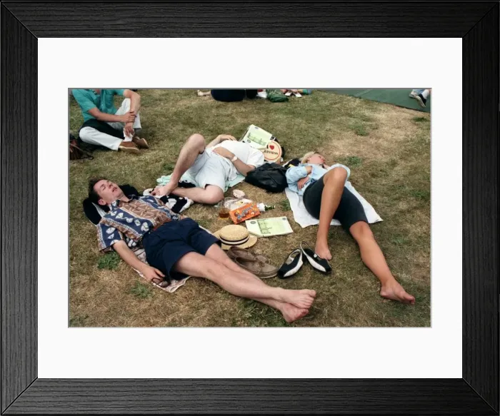Framed Print : Tennis fans taking it easy. Wimbledon. June 1989 89-3819 Framed Print : Tennis fans taking it easy. Wimbledon. June 1989 89-3819