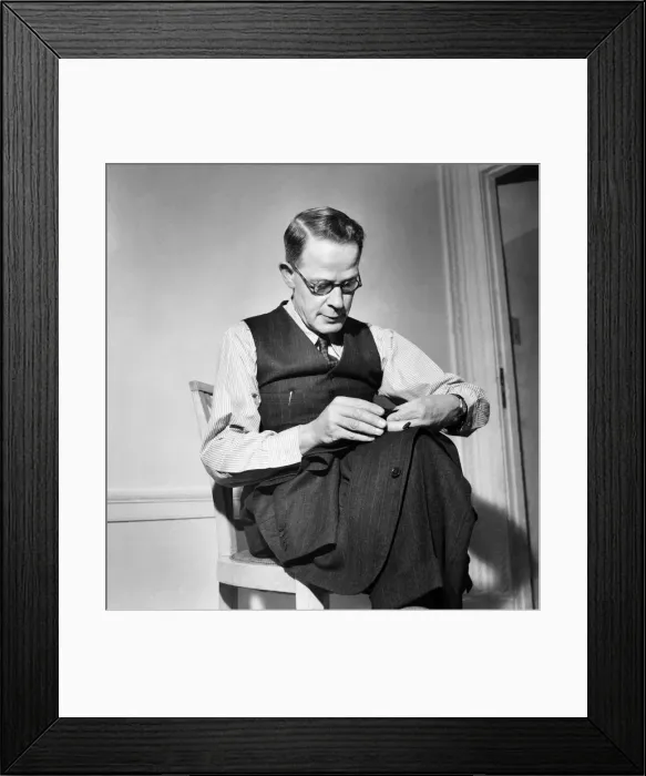 Framed Print : Man sewing on button Harry Leonard - Winner of National sewing Competition Framed Print : Man sewing on button Harry Leonard - Winner of National sewing Competition