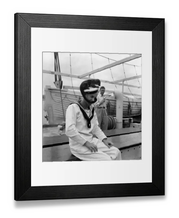 Framed Print : Kinkajou the monkey seen here with a Danish Sailor. June 1952 C3123 Framed Print : Kinkajou the monkey seen here with a Danish Sailor. June 1952 C3123