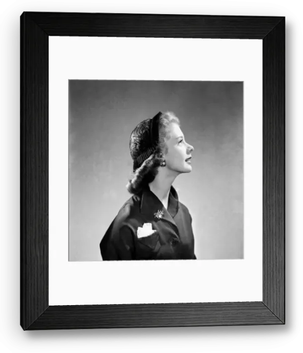 Framed Print : Clothing: Fashion: Hats Hat of ribbon of veiling. June 1952 C3241 Framed Print : Clothing: Fashion: Hats Hat of ribbon of veiling. June 1952 C3241