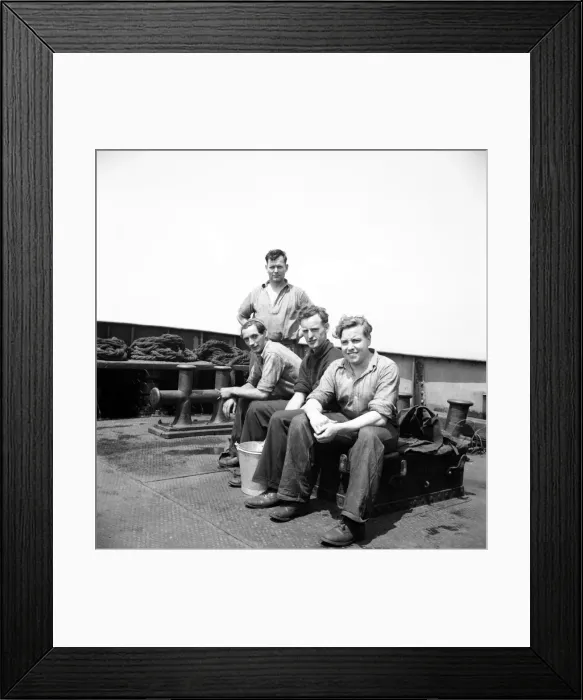 Framed Print : Tug boat crew seen aboard ship. June 1952 C3046 Framed Print : Tug boat crew seen aboard ship. June 1952 C3046