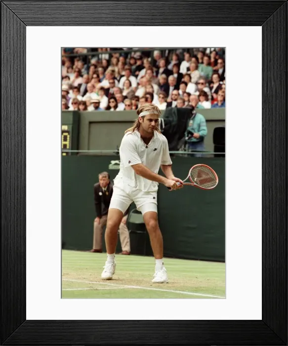 Framed Print : Wimbledon Tennis. Andre Agassi in action. July 1991 91-4178-061 Framed Print : Wimbledon Tennis. Andre Agassi in action. July 1991 91-4178-061