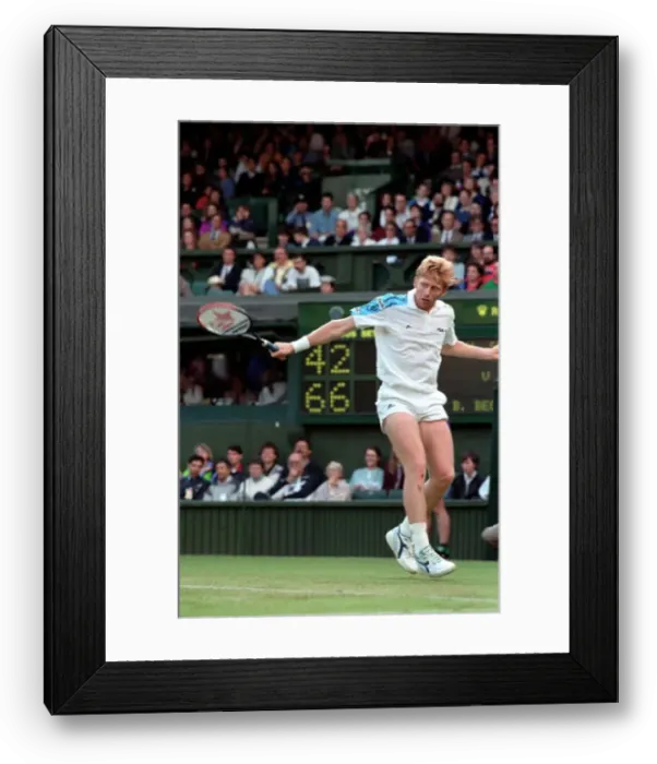 Framed Print : Wimbledon Tennis Championships. Boris Becker in action. June 1991 91-4117-216 Framed Print : Wimbledon Tennis Championships. Boris Becker in action. June 1991 91-4117-216