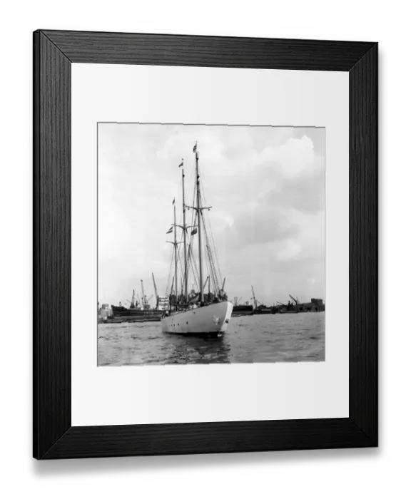 Framed Print : The 350 ton schooner Africa which will take Dr. Hass and his party on a seven month trip Framed Print : The 350 ton schooner Africa which will take Dr. Hass and his party on a seven month trip
