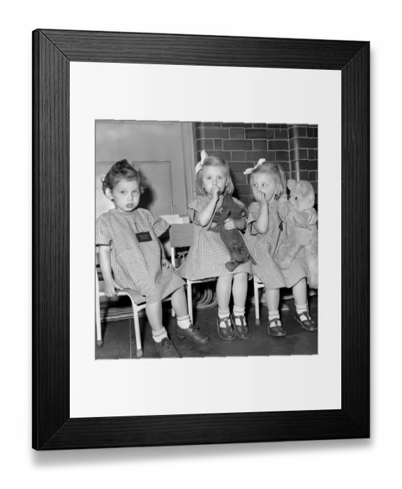 Framed Print : Children: Triplets Mary, Jeanne, and Jazues Jones went to school today for the first time Framed Print : Children: Triplets Mary, Jeanne, and Jazues Jones went to school today for the first time