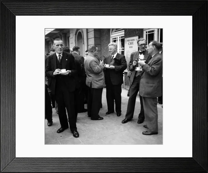 Framed Print : Trades Union Conference 1953. Mr. Brian Roberts seen here standing holding a cup of tea Framed Print : Trades Union Conference 1953. Mr. Brian Roberts seen here standing holding a cup of tea