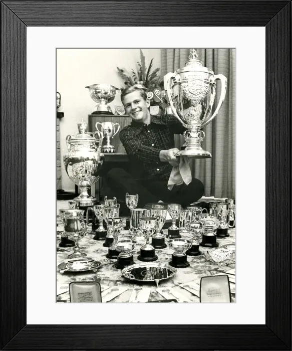 Framed Print : Sandy Lyle. Golfer with his trophies. September 1974 Framed Print : Sandy Lyle. Golfer with his trophies. September 1974