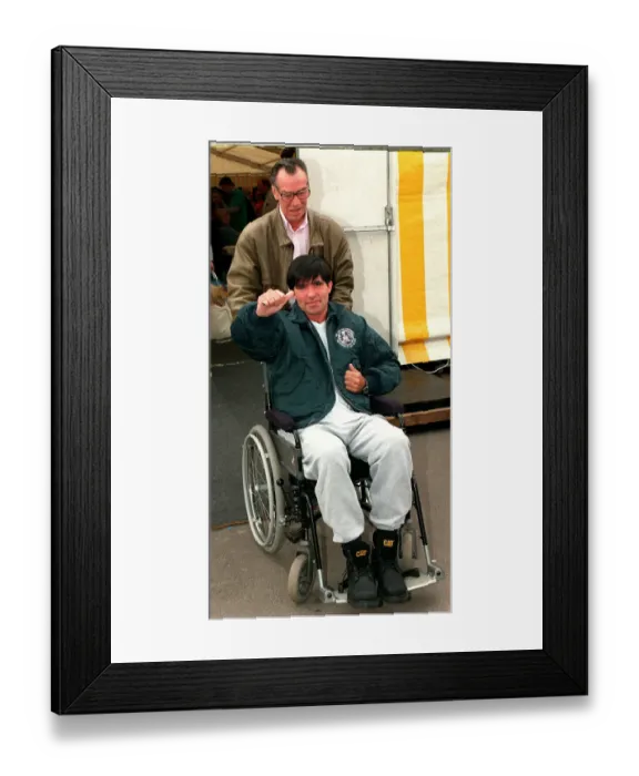 Framed Print : Eddie Kidd at the childrens party in Battersea Park July 1997 Eddie was paralaysed after
