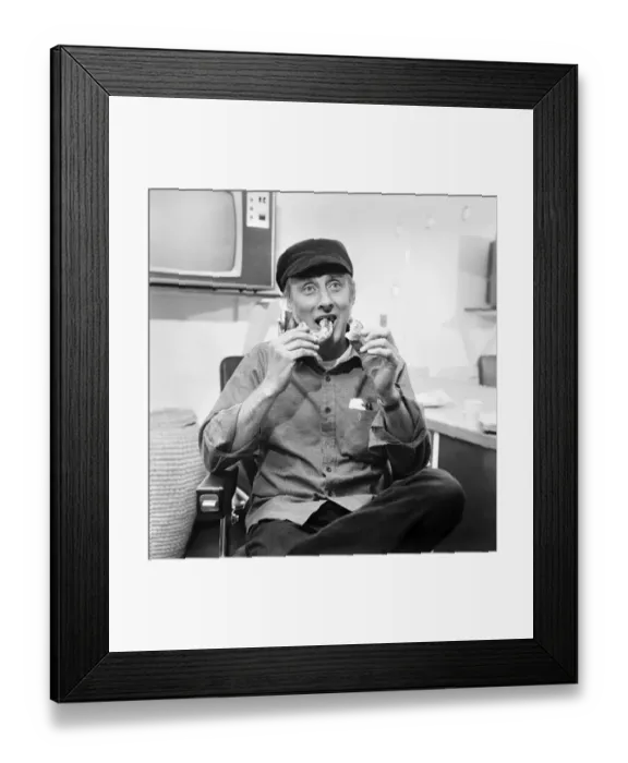 Framed Print : Spike Milligan, during a break in filming for his part in his new TV series as a