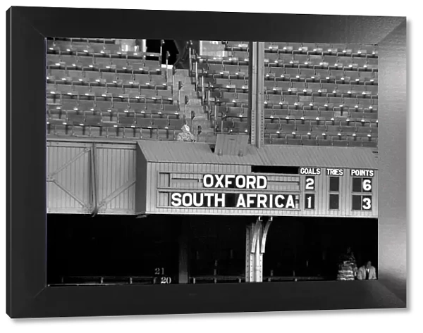 Rugby Union. Oxford v. South Africa. The scoreboard showing the score