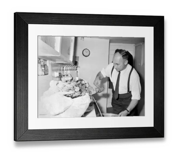 Framed Print : Food. Landlord of the London Inn Watchet Mr. Jim Stephens prepares the pigs trotters for Framed Print : Food. Landlord of the London Inn Watchet Mr. Jim Stephens prepares the pigs trotters for