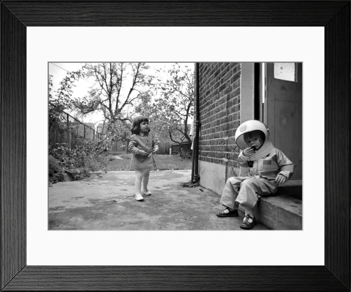 Framed Print : Mark Diment wearing a space-suit in the garden of Chancellor Grove House with his 18 Framed Print : Mark Diment wearing a space-suit in the garden of Chancellor Grove House with his 18