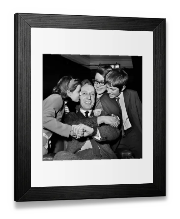 Framed Print : Arthur Latham celebrates his narrow victory at Porchester Hall Queensway last night in Framed Print : Arthur Latham celebrates his narrow victory at Porchester Hall Queensway last night in