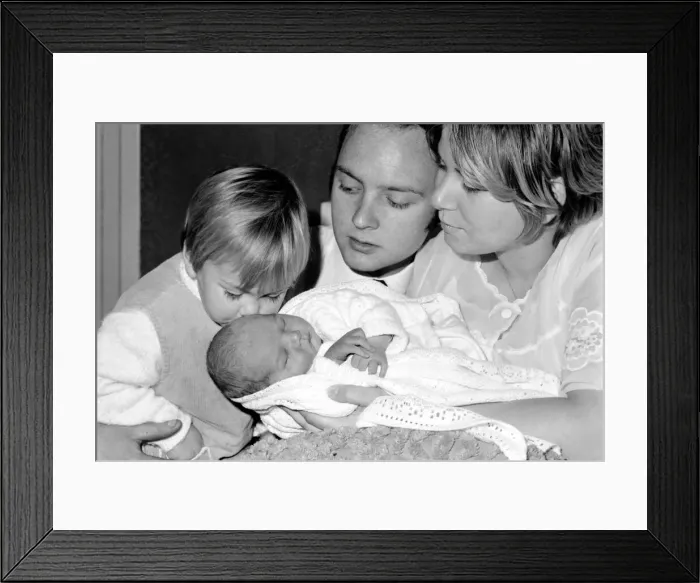 Framed Print : Families: Unusual: Mother and father with new born baby boy, after a 12 month pregnancy Framed Print : Families: Unusual: Mother and father with new born baby boy, after a 12 month pregnancy