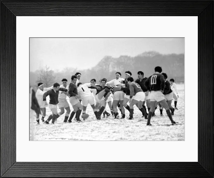 Framed Print : Sport. Rugby Union. Action in the snow. November 1969 Z11471-006