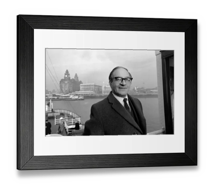Framed Print : Fred Mulley, Minister of Transport, steered the ferry across the Mersey from Liverpool to Framed Print : Fred Mulley, Minister of Transport, steered the ferry across the Mersey from Liverpool to