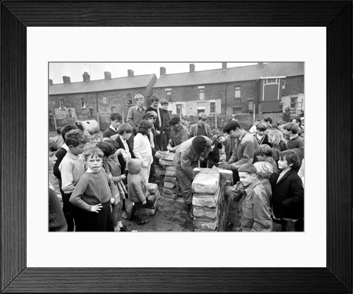 Framed Print : Army band play for children of reopening of Island street. Playground - Belfast Framed Print : Army band play for children of reopening of Island street. Playground - Belfast