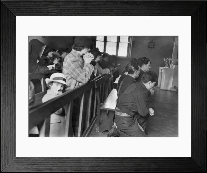 Framed Print : Local inhabitants in church, praying together. August 1942 P011627 Framed Print : Local inhabitants in church, praying together. August 1942 P011627
