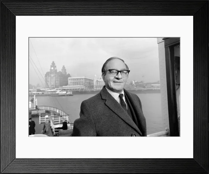 Framed Print : Fred Mulley, Minister of Transport, steered the ferry across the Mersey from Liverpool to