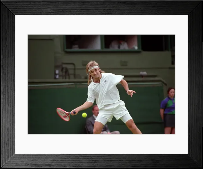 Framed Print : Wimbledon Tennis Championships. Andre Agassi in action. June 1991 91-4117-078 Framed Print : Wimbledon Tennis Championships. Andre Agassi in action. June 1991 91-4117-078