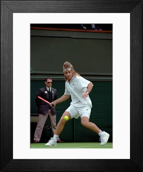 Framed Print : Wimbledon Tennis Championships. Andre Agassi in action. June 1991 91-4117-081 Framed Print : Wimbledon Tennis Championships. Andre Agassi in action. June 1991 91-4117-081