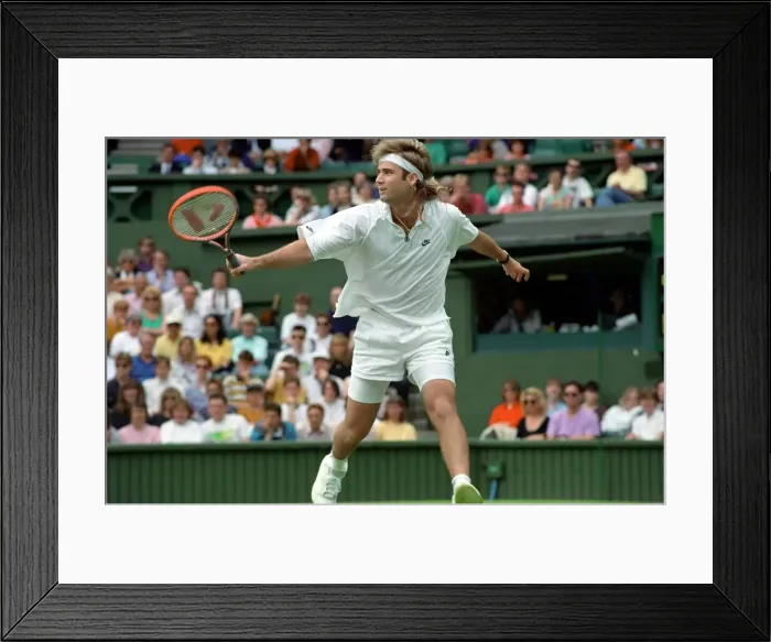 Framed Print : Wimbledon Tennis Championships. Andre Agassi in action. June 1991 91-4117-062 Framed Print : Wimbledon Tennis Championships. Andre Agassi in action. June 1991 91-4117-062