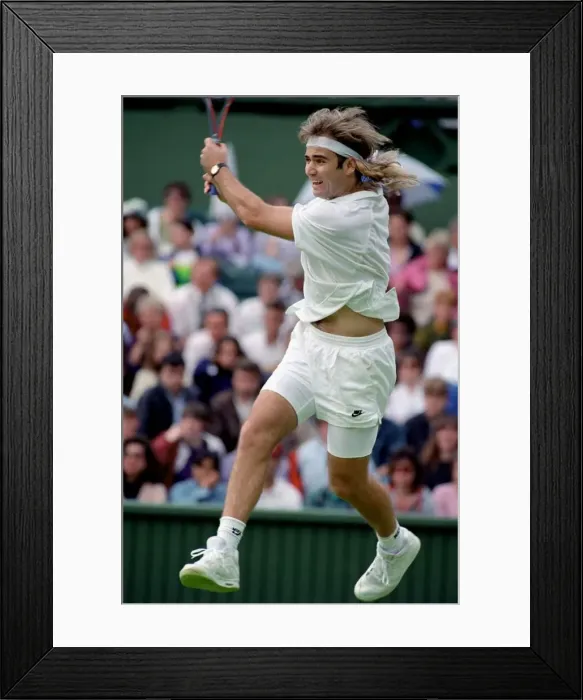 Framed Print : Wimbledon Tennis Championships. Andre Agassi in action. June 1991 91-4117-070 Framed Print : Wimbledon Tennis Championships. Andre Agassi in action. June 1991 91-4117-070